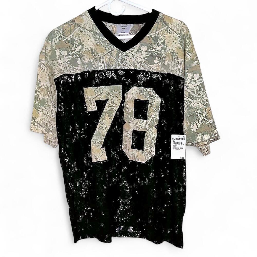Golden Hour Lace 78 Camo V-Neck T-Shirt - L (12-14)